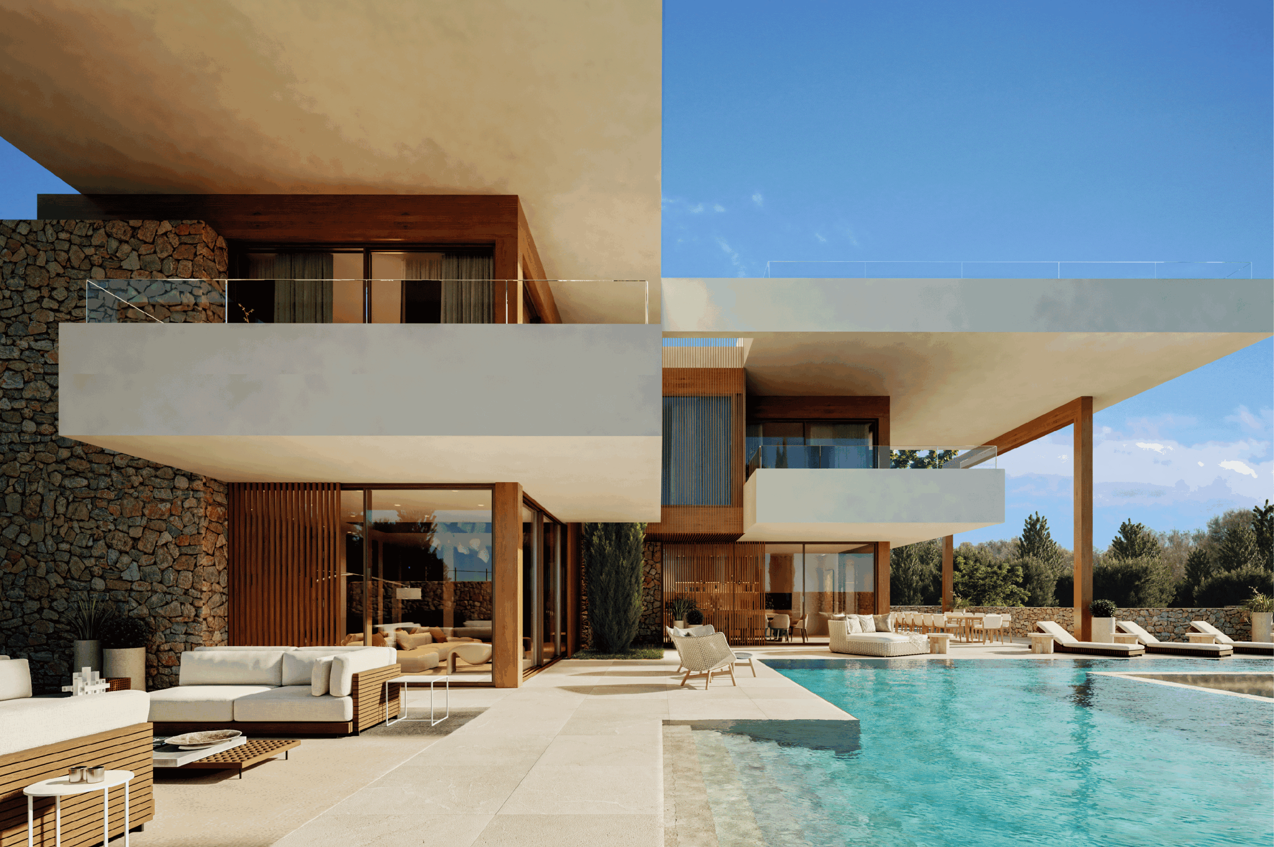 Zona exterior del proyecto P50-51 en Son Gual, Mallorca.