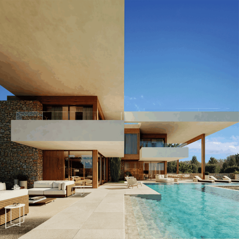 Zona exterior del proyecto P50-51 en Son Gual, Mallorca.