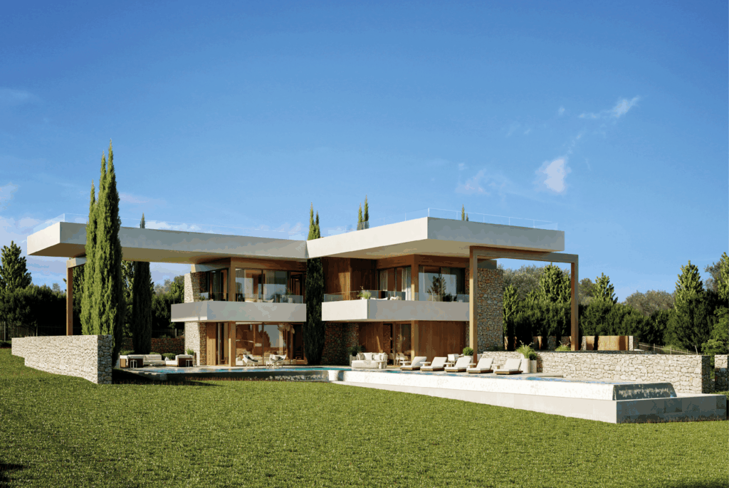 Fachada general parte trasera del proyecto P50-51 en Son Gual, Mallorca.