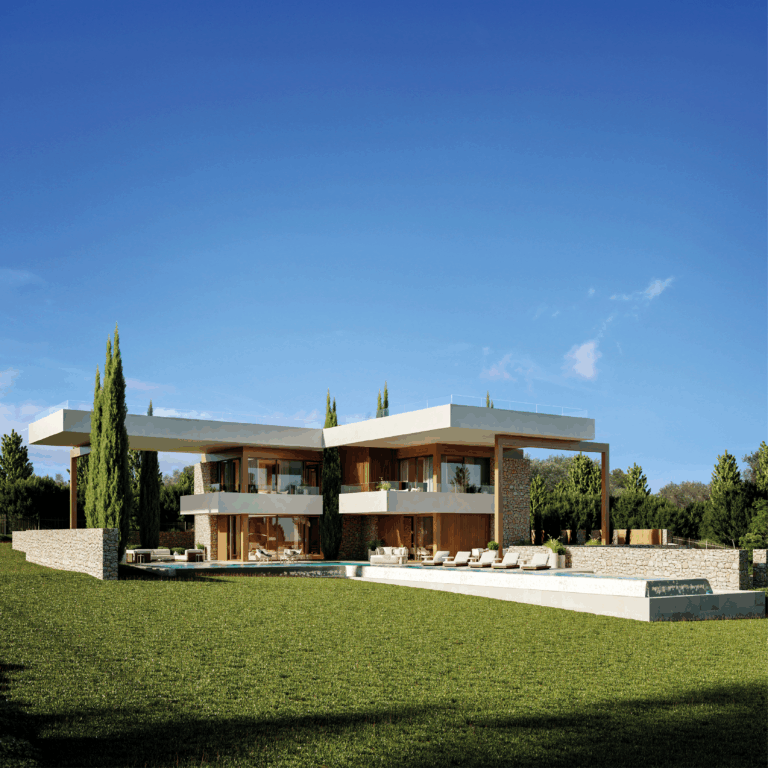 Fachada general parte trasera del proyecto P50-51 en Son Gual, Mallorca.