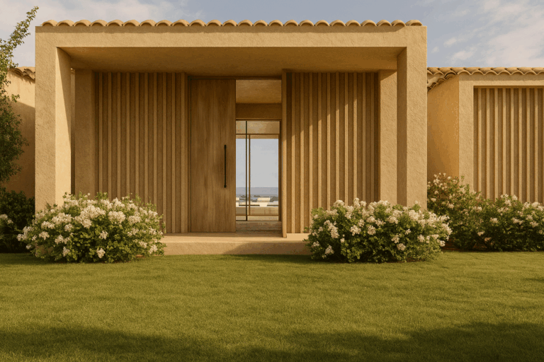 Detalle de la entrada del proyecto R61 en construcción en Son Gual, Mallorca.
