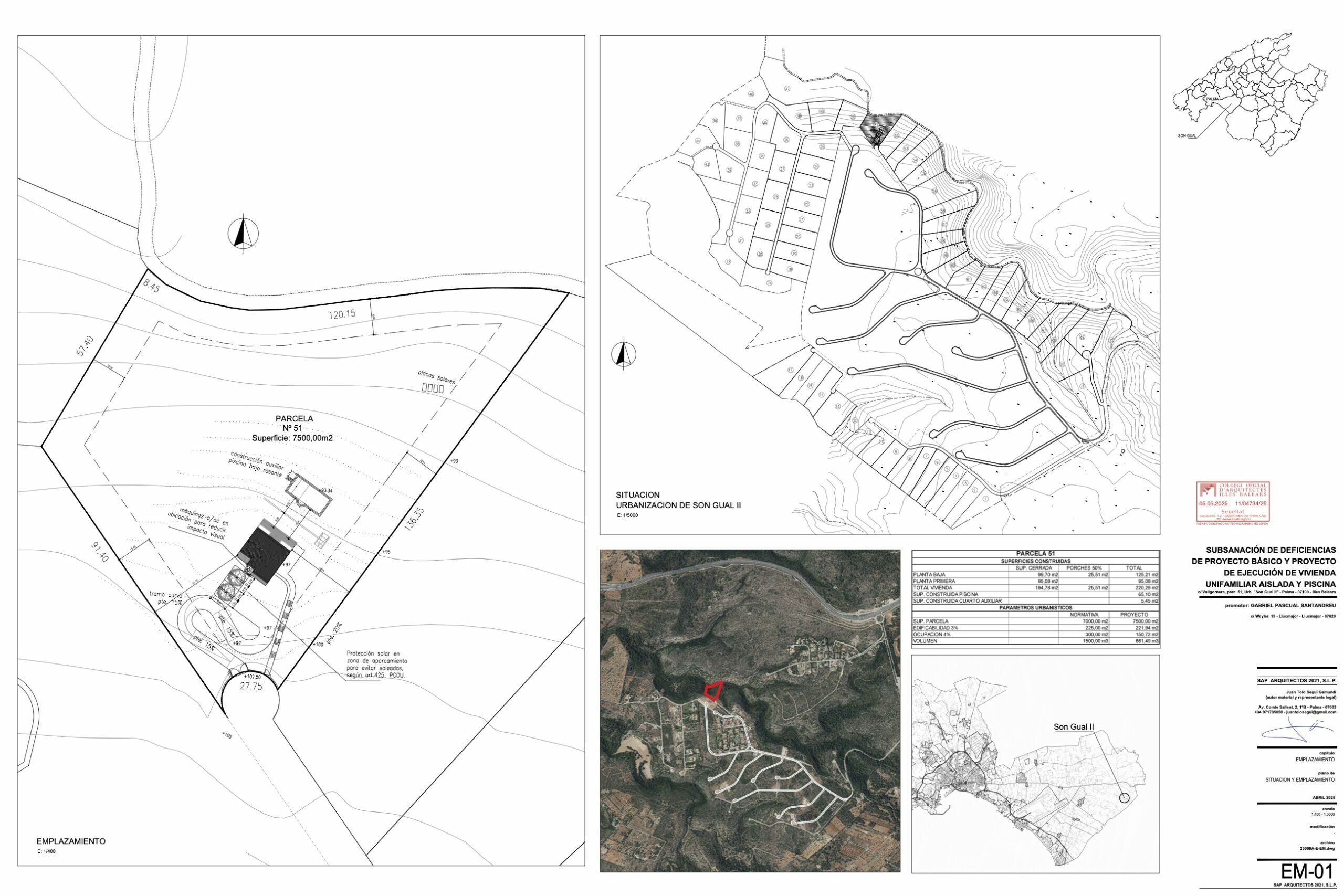 Información adicional del proyecto arquitectónico sobre la parcela rústica 51 en Son Gual, Mallorca.