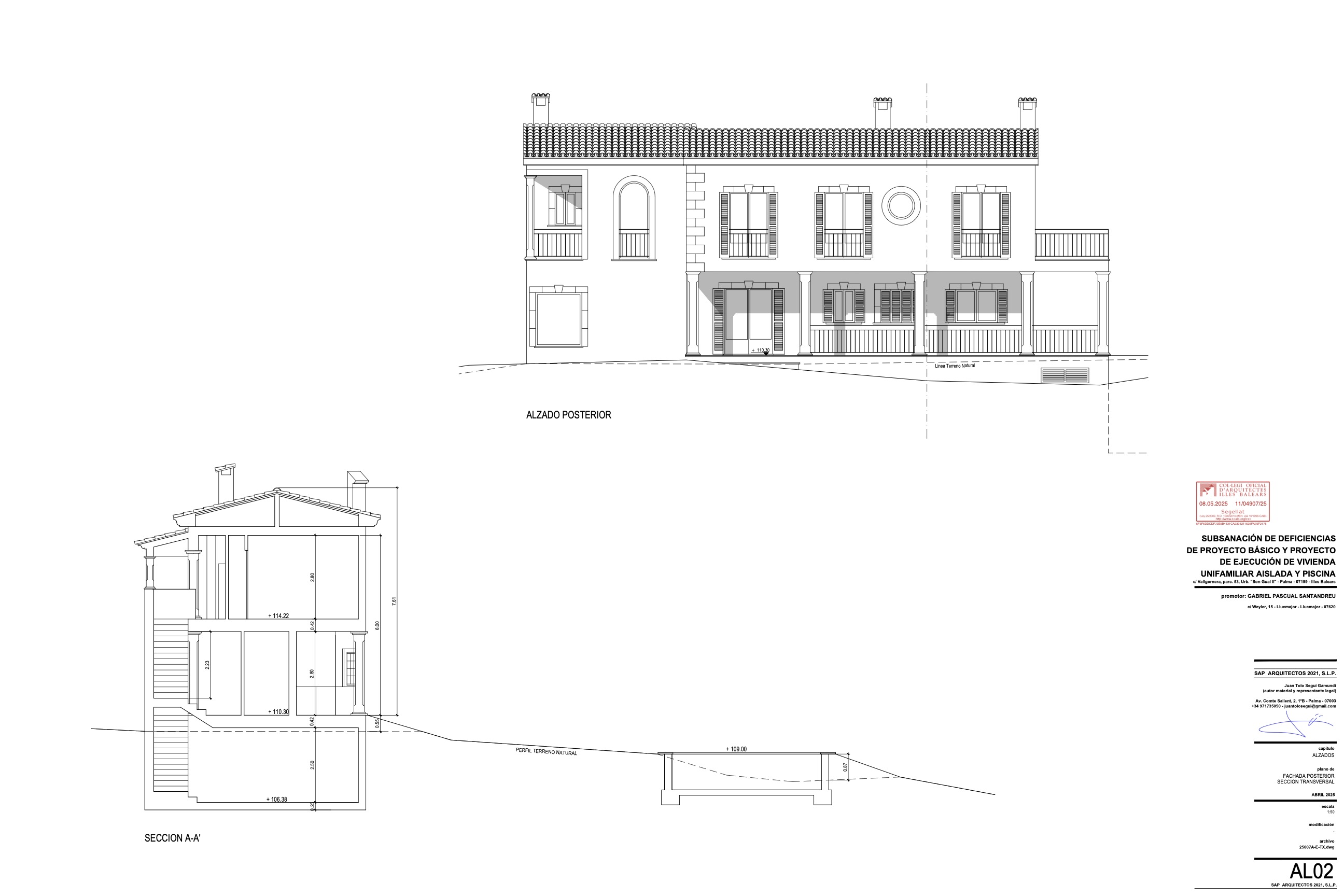 Información técnica sobre el proyecto arquitectónico de la parcela rústica R53 de Son Gual, Mallorca.