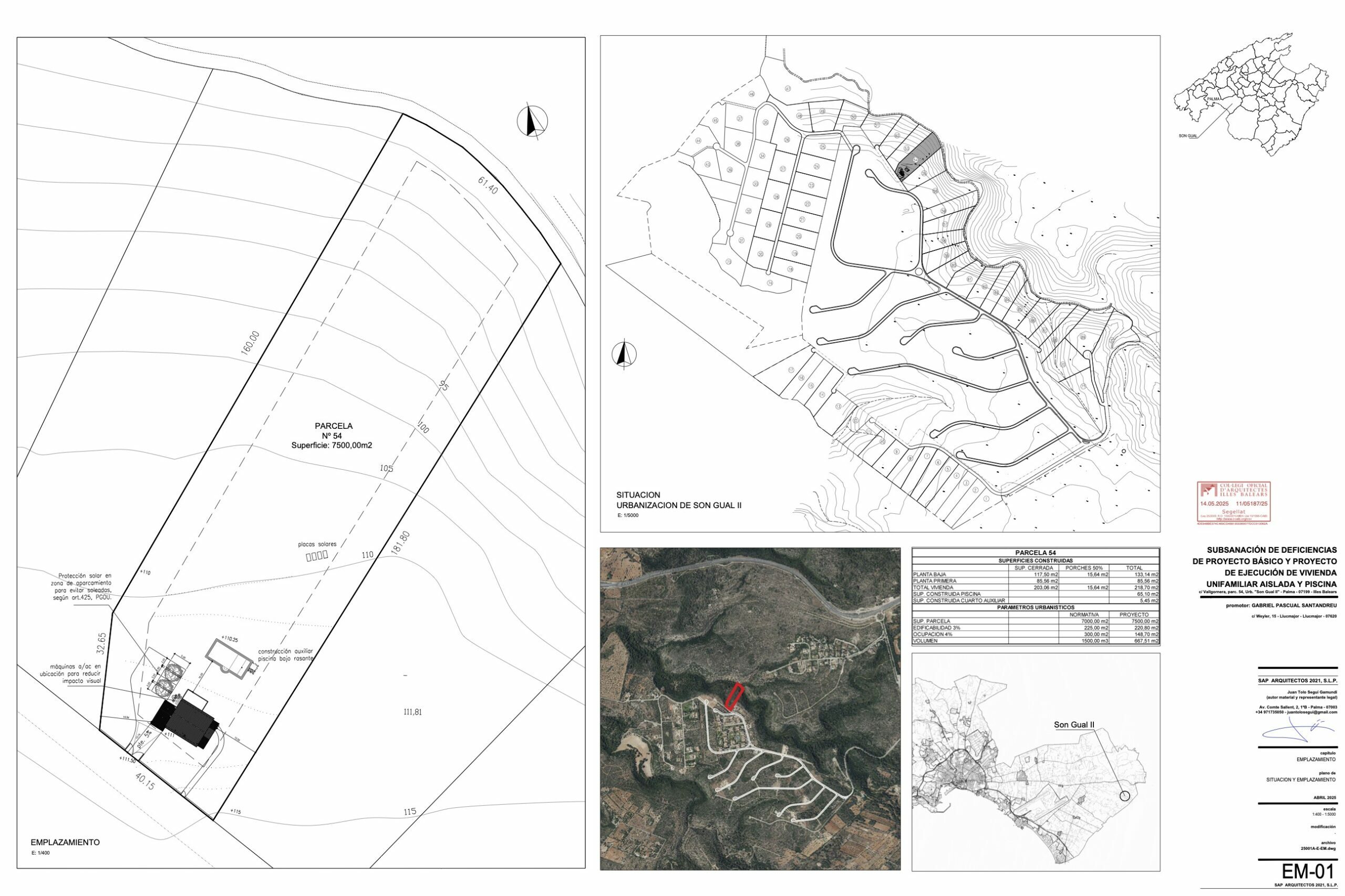 Información adicional del proyecto arquitectónico sobre la parcela rústica 54 en Son Gual, Mallorca.