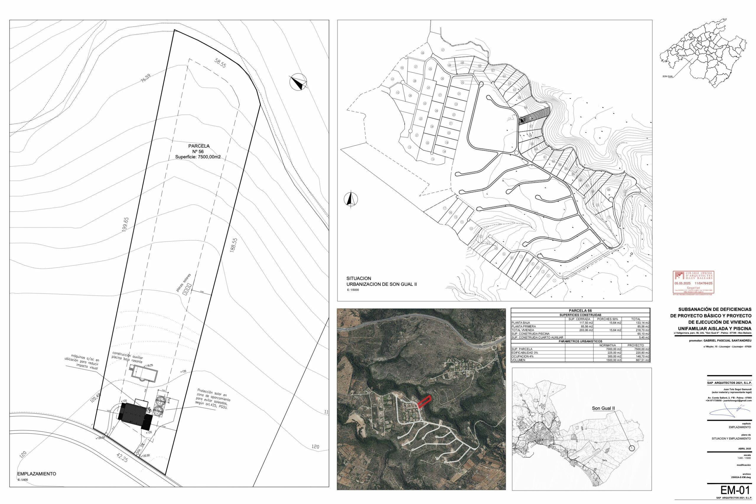Información adicional del proyecto arquitectónico sobre la parcela rústica 56 en Son Gual, Mallorca.