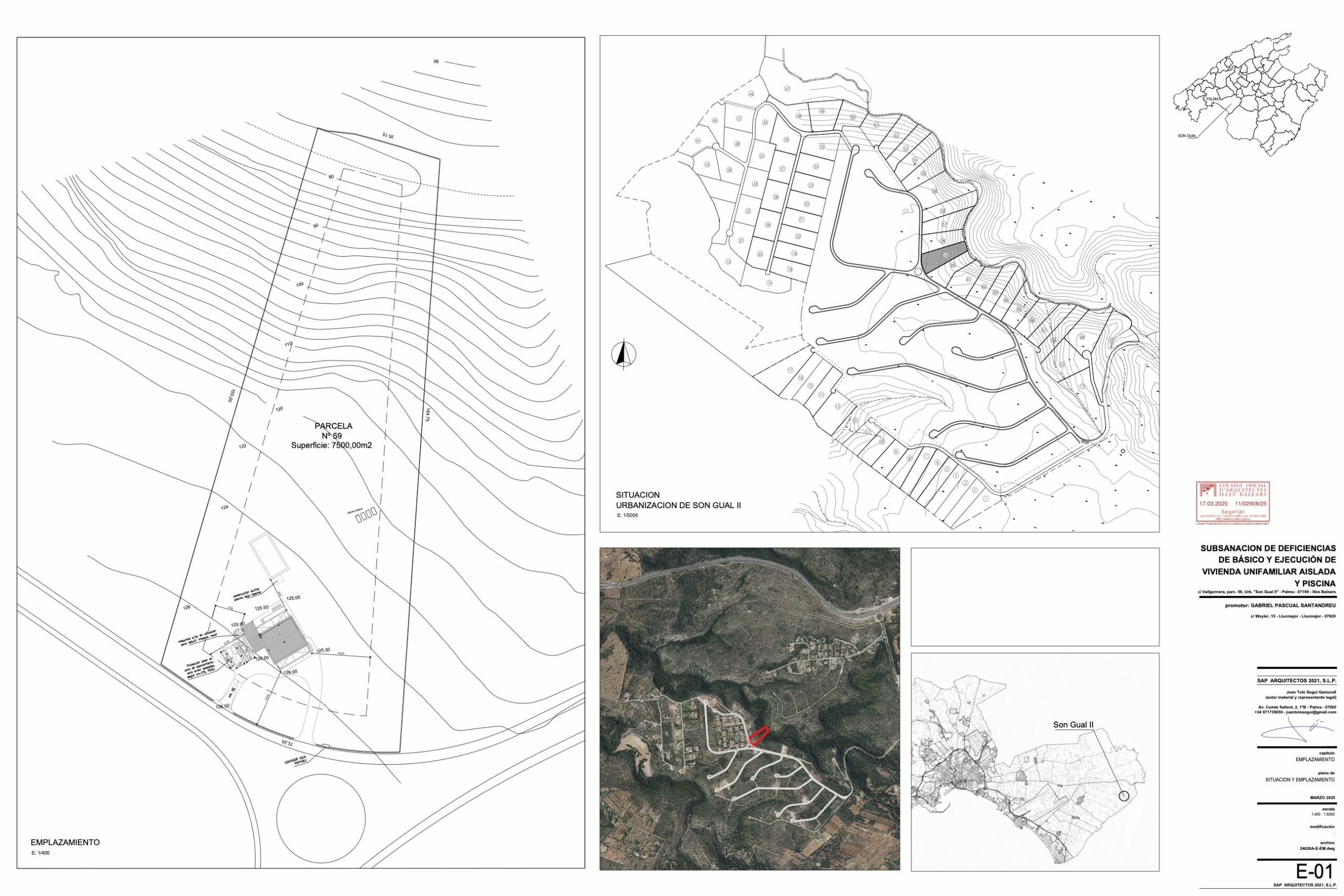 Información técnica sobre el proyecto arquitectónico de la parcela rústica R59 de Son Gual, Mallorca.