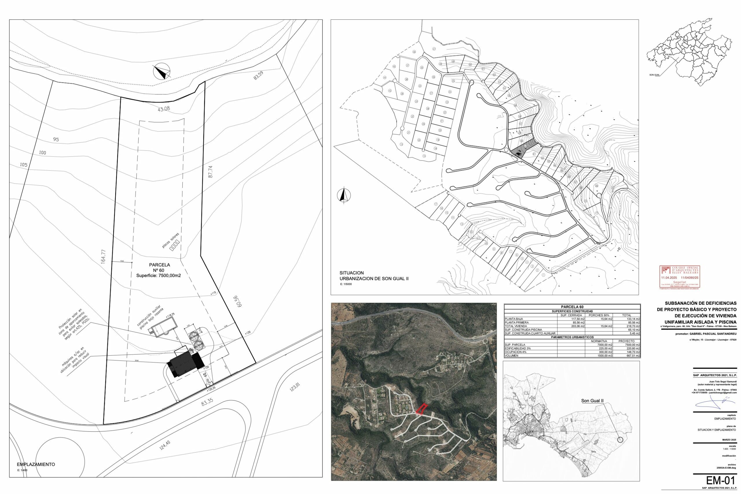 Información adicional del proyecto arquitectónico sobre la parcela rústica 60 en Son Gual, Mallorca.