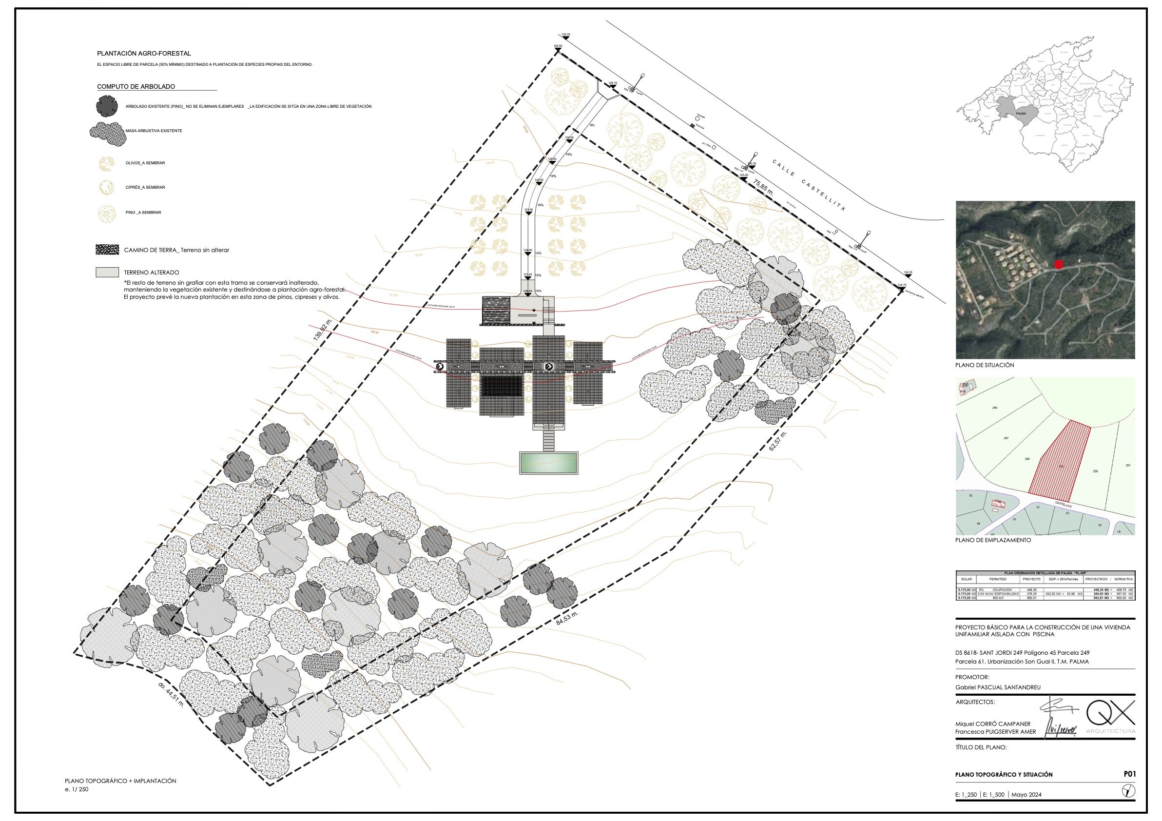 Información técnica sobre el proyecto arquitectónico de la parcela rústica R61 de Son Gual, Mallorca.