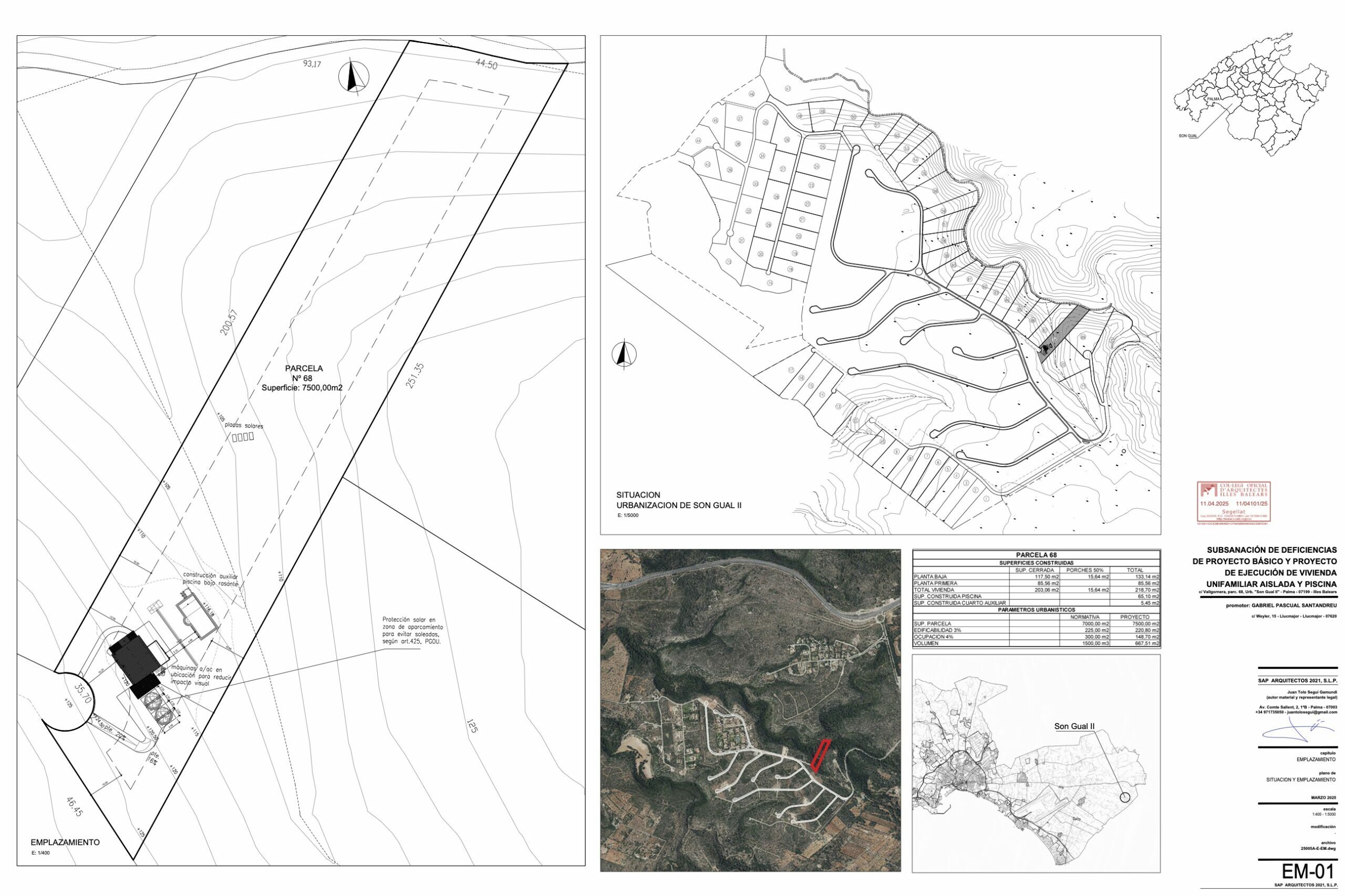 Información adicional del proyecto arquitectónico sobre la parcela rústica 68 en Son Gual, Mallorca.