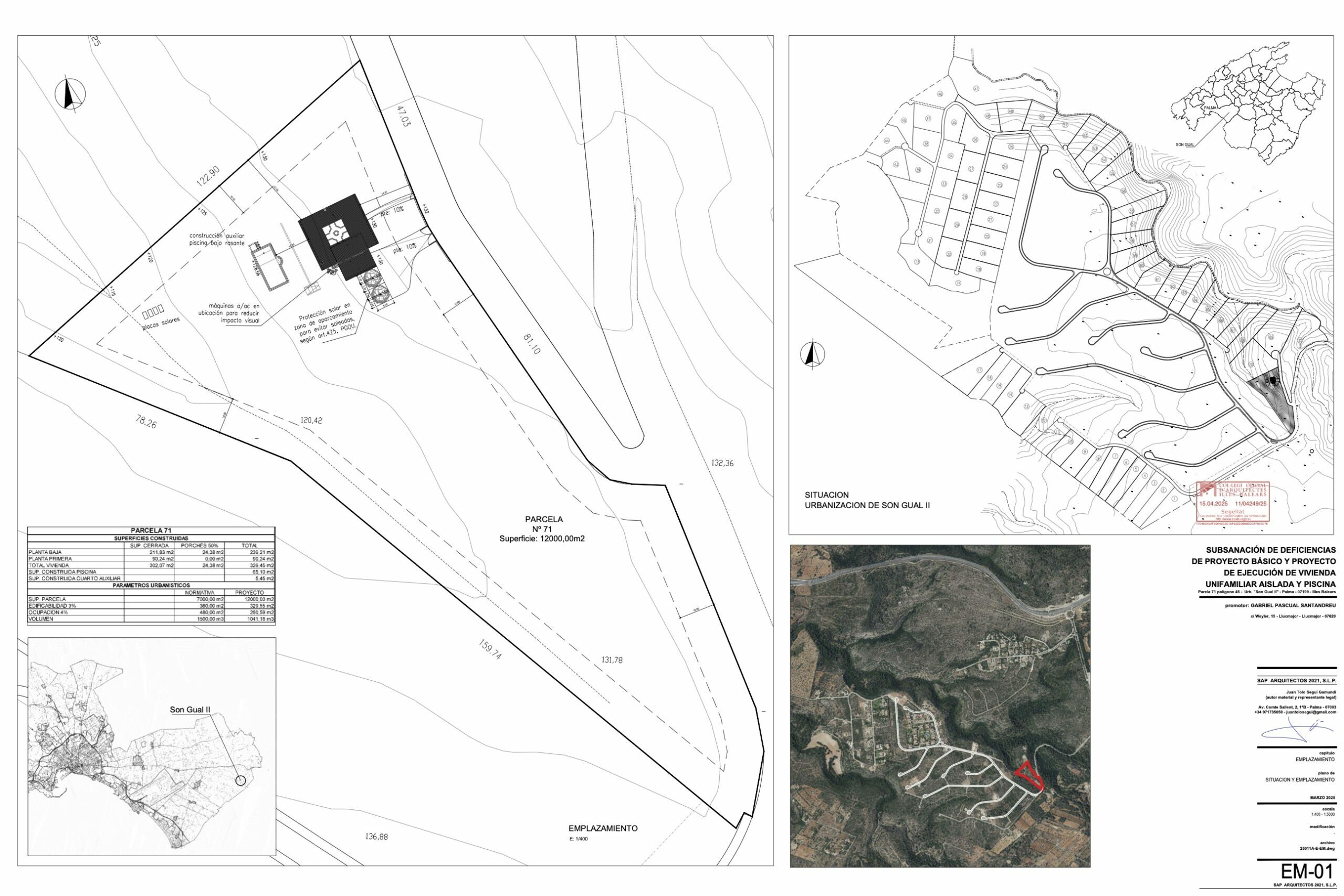 Información adicional del proyecto arquitectónico sobre la parcela rústica 71 en Son Gual, Mallorca.