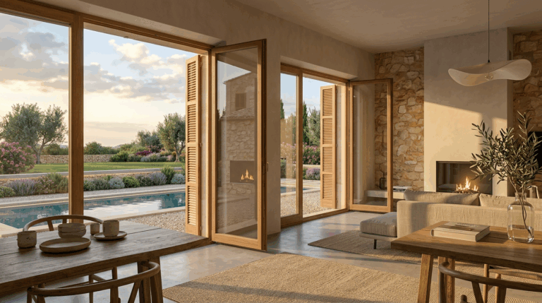 Vista interior y zona piscina del proyecto R70 en Son Gual, Mallorca.